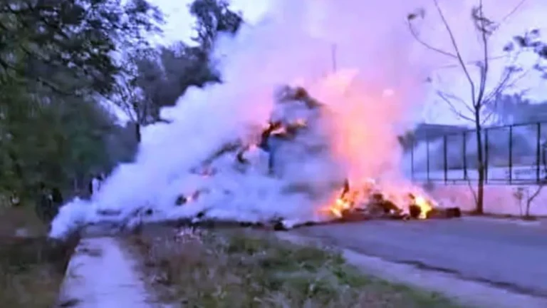 Tractor Trolley Loaded With Stubble Catches Fire After Hitting Transformer in Ludhiana